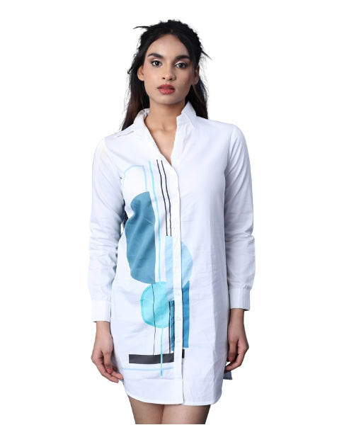 Aqua Geometry Shirt Dress