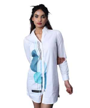 Aqua Geometry Shirt Dress