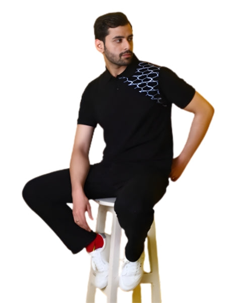 Shoulder Pattern Polo Black