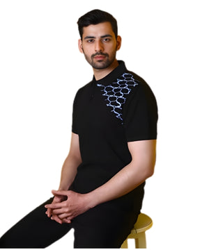 Shoulder Pattern Polo Black