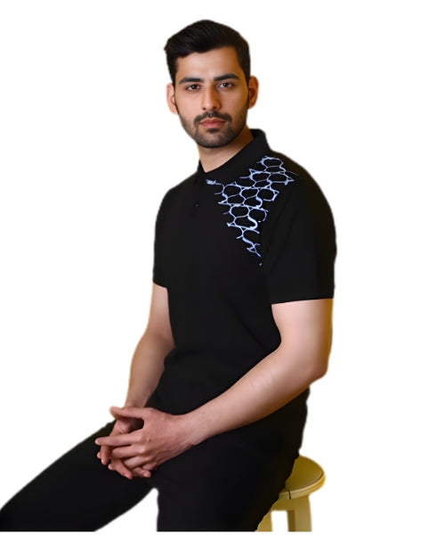 Shoulder Pattern Polo Black