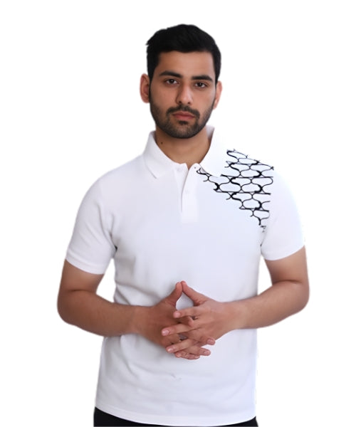Shoulder Pattern Polo White