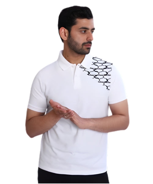 Shoulder Pattern Polo White